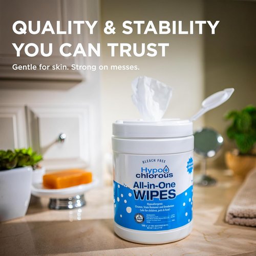 Hypochlorous Acid Wipes - 100 Count Non-Toxic Skin & Home Cleaner | Bleach-Free, Safe for Babies & Pets