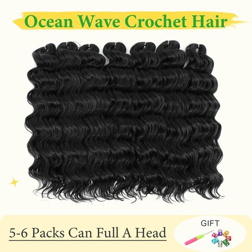 Curly Braiding Hair 18inch Ocean Wave Crochet Hair 7Packs Beach Curl Wet And Wavy Crochet Hair for Black Women,Deep Wave Crochet Hair Extensions 1B…