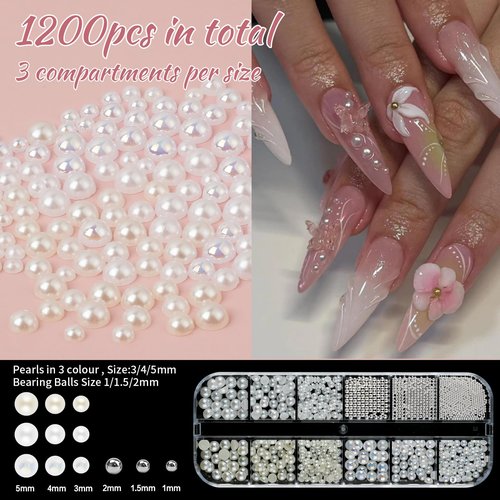 EARLMONI 5200PCS Nail Gems and Charms, AB Crystal Nail Rhinestones with Flatback Nail Pearls, Pick Up Tweezers, Rhinestone Picker Tool, Flat Back Nail Gems for Nail Art, Clothes, Face, Craft