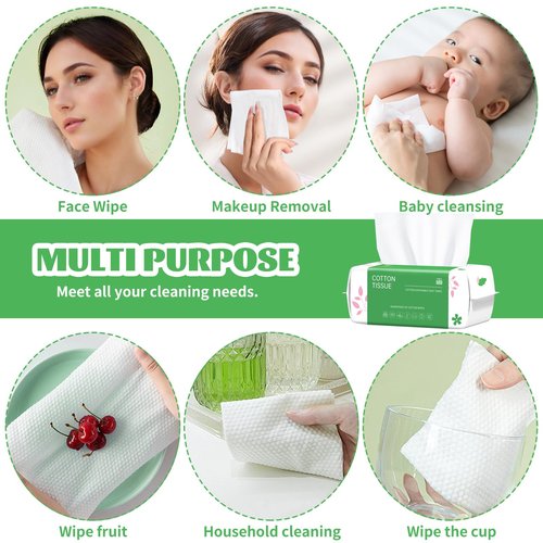 Disposable Face Towel, 200 Count Biodegradable Face Towels, for Washing Soft Cotton Dry Wipes Facial Cloths Towelettes for Washing and Drying, Facial Tissue for Cleansing