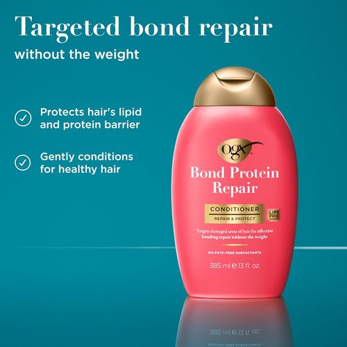 OGX Repair & Protect Bond Protein Conditioner - Lightweight Formula for Damaged Hair | 13 fl. oz, Paraben-Free