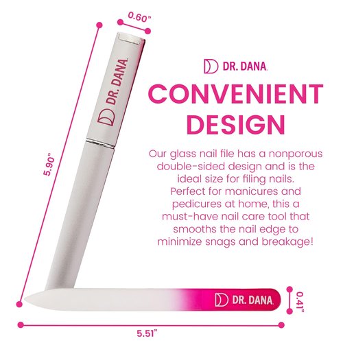 Dr. Dana Glass Nail File with Case - Premium Double-Sided Etched Crystal Nail File for Natural Nails, Protective Travel Case Included – Ideal Self Care Gift, Professional Quality by Dr. Dana