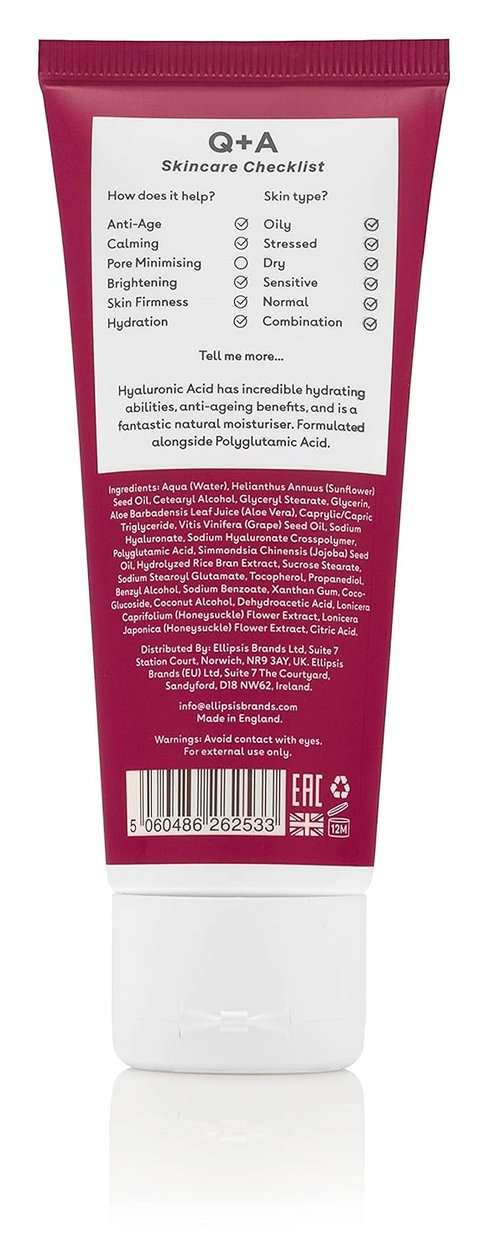 Q+A Hyaluronic Acid Daily Moisturizer - Hydrating Face Cream with Polyglutamic Acid | 75ml, Fragrance-Free for Soft, Even Skin