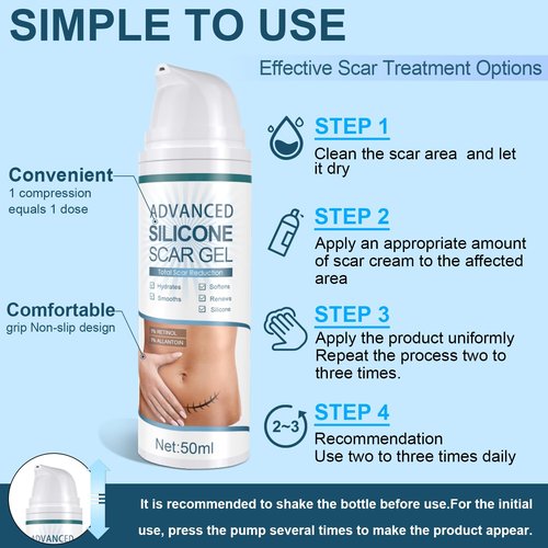 Mitgary Advanced Scar Gel, Silicone Scar Gel, Treats Old and New Scars, Reduces the Appearance of Scars from, Body, Face, Stretch Marks, Surgical Scar, Keloids, Acne, Burns and More, 50g (1.7 Oz)