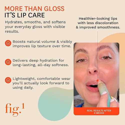 Fig.1 Peptide Plump Lip Oil - Hydrating Lip Gloss with Hyaluronic Acid & Vegan Squalane | Non-Sticky, Fragrance-Free | 0.5 fl oz
