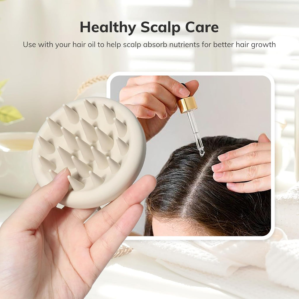Sndyi Silicone Scalp Massager - Soft Bristle Hair Scrubber for Dandruff & Scalp Care | Oatmeal Color
