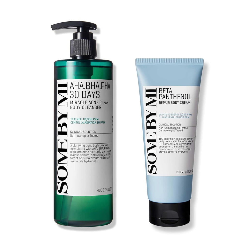 Some By Mi AHA BHA PHA Acne Clear Body Cleanser - Beta-Panthenol Repair Cream Bundle | 30 Days Supply