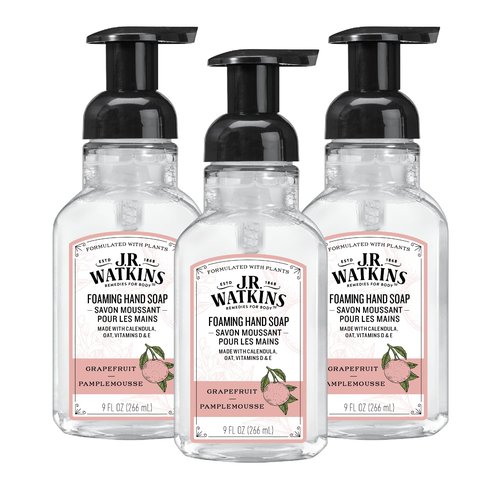 J.R. Watkins Foaming Hand Soap with Pump Dispenser, Moisturizing Foam Hand Wash, Alcohol-Free and Cruelty-Free, Pamplemousse/Grapefruit, 9 fl oz, 3 Pack