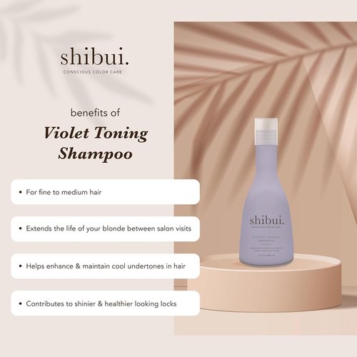 SHIBUI Violet Toning Shampoo - Neutralizes Brassiness with Acai Oil & Hibiscus for Blonde & Silver Hair