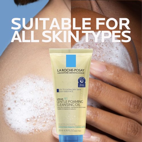La Roche-Posay Lipikar AP+ Gentle Foaming Cleansing Oil, Gentle Oil Cleanser for Face and Body Formulated with Niacinamide, Long-Lasting 24-hour Hydration, Fragrance-Free & Soap Free, 200ml