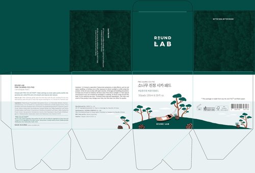 ROUND LAB Pine Calming Cica Pad 50pcs, 7cm Wide Cooling and Soothing Toner Pads with Pine Cica, BHA + LHA, and Hyaluronic Acid for Heated, Acne-Prone Skin, Multi-Zone Hydration, Korean Skincare