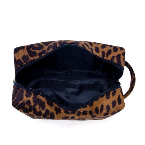 Makeup Bag For Women - Soft and Warm Material Cosmetic Bags Leopard Print Design Ladies Tote Bag,Women's Pencil Case Makeup Organizer with Zipper for women travel essentials (Brown)
