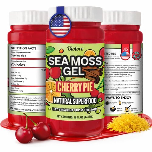 Biolore Sea Moss Gel - Cherry Pie Flavor, Vegan & Wildcrafted Superfood | 16 oz, No Added Sugar