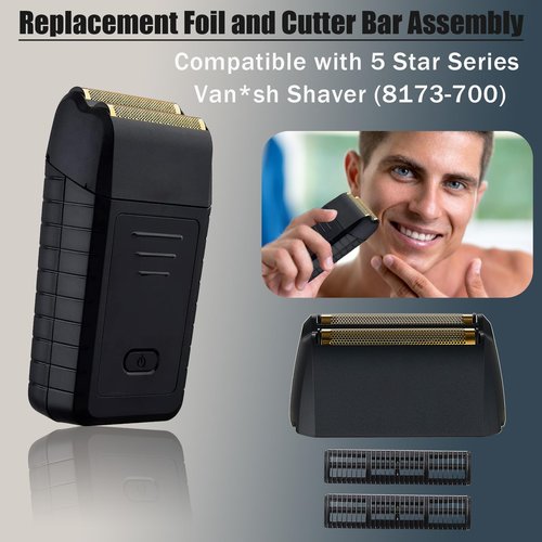 Shaver Foil Head Cutter Bar Replacement,Compatible with Wahl 5 Star Series Vanish Shaver 8173-700,High Performance Shaving Accessorie, Black (2 Pack)