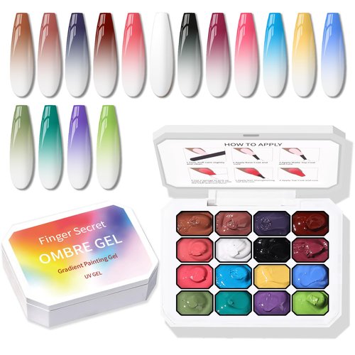 Karroy Sponge Pat Paint Nail Gel, Ombre Nails Gradient Gel Nail Blush Blooming Aura Nails Drawing Stripper Floral Painting DIY Nail Art, No Wipe, UV/LED Curing (16 Colors B)