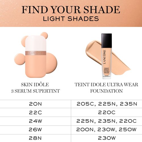 Lancôme Idôle 3 Serum Supertint Skin Tint - Dewy, Even tone with Niacinamide and Hyaluronic Acid for 24HR - Sheer to Buildable Coverage - Shade 22C