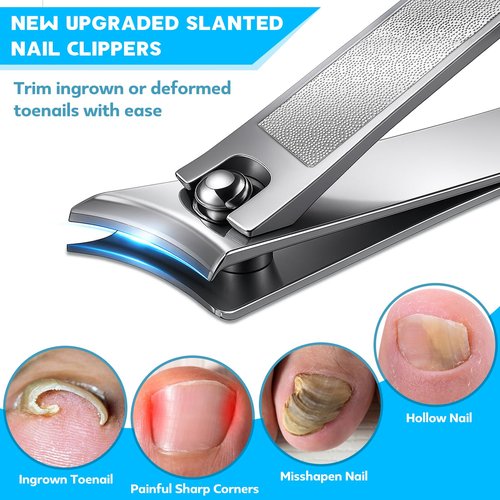 8-in-1 Heavy Duty Toenail & Fingernail Clippers for Seniors Men with Thick & Ingrown Nails - Manicure Pedicure Kit with 360° Swivel Head - Professional Wide Jaw Podiatrist Tools