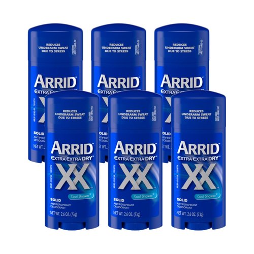 Arrid XX Extra Extra Dry Solid Antiperspirant Deodorant, Cool Shower, 2.6 oz , Pack of 6