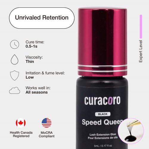 Curacoro Professional Eyelashes Glue - Extra Strong Adhesive for Salon Use, Bold Black, 0.5-1 Sec Drying Time, 0.17 fl.oz / 5ml - for Trained Lash Technicians Only