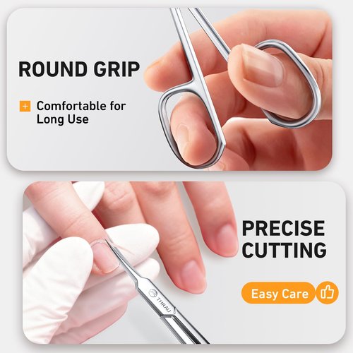 THRAU Cuticle Scissors Extra Fine for Manicure and Pedicure, Curved Blade Nail Scissors, Precise Pointed Tip Grooming Kit for Eyebrow, Eyelash, Trim Nail and Dry Skin, Small Scissors