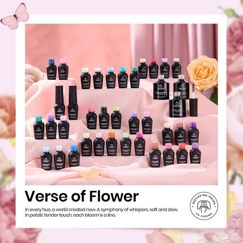 beetles Spring Gel Nail Polish Set - 36 Colors Verse of Flower Gel Nail Kit Pink White Black Red Purple Blue Yellow Gel Colors & 3Pcs Base Top Coat Soak off UV Home Salon Easter Gift for Women