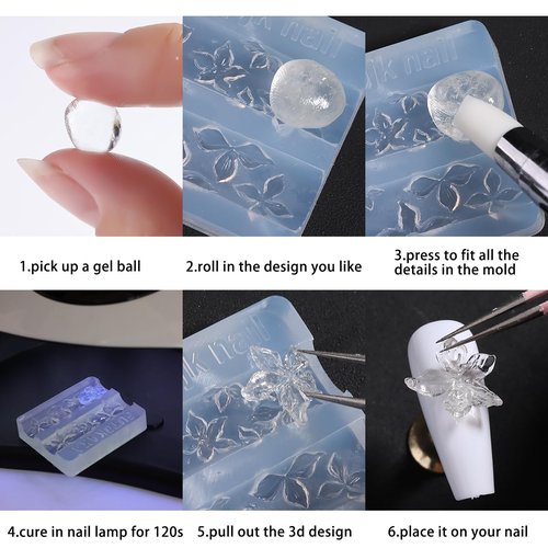 Fcozpjk Clear Solid Builder Gel For Nails, 30g Hard Gel for Nails with Silicone Molds for Carving Non-Sticky Building 3D Sculpture Flowers Modeling Design Professional Manicure Supplies