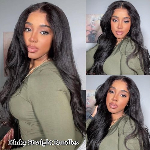 Fopeela Kinky Straight Bundles 14 Inch 100% Unprocessed Brazilian Virgin Remy Hair Kinky Straight Human Hair Bundles 1 Bundles Sew in Yaki Straight Bundles For Black Women