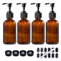 BPFY 4 Pack 8 oz Amber Glass Pump Bottles, Boston Round Bottles with Pumps for Lotion, Soap, Massage Oils, Refillable Containers with Caps