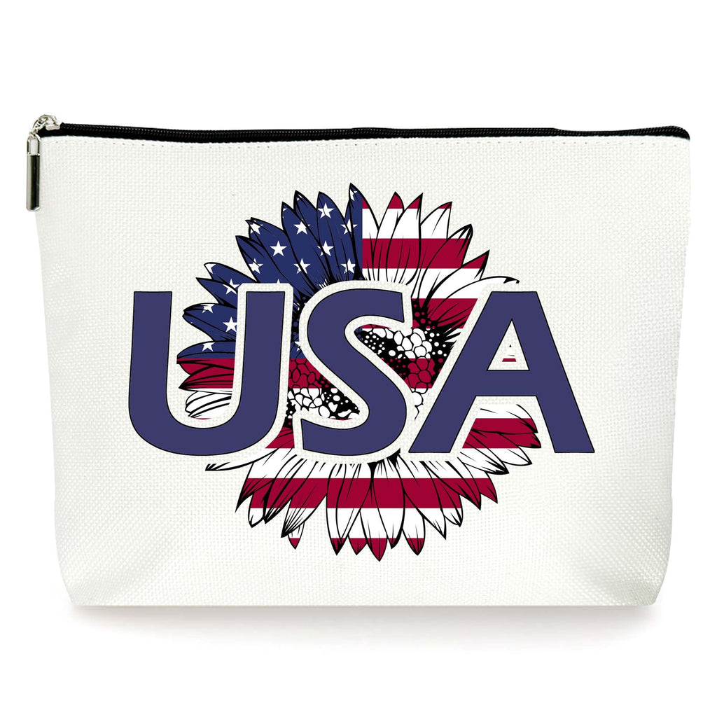 ZYQFN American Flag ‘USA’, Makeup Bag, Cosmetic Bag, Flower Pattern, Gifts For Birthday, Mothers Day, Christmas Day, Independence Day, For Women, Friends, Sisters, Ladys, Patriotic Decorations. (032)
