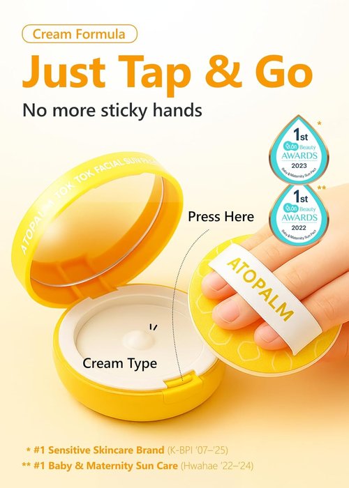 ATOPALM | Tok Tok Facial Sun Pact | Moisturizing SPF43 PA+++ Sunscreen | Compact for Dry & Sensitive Skin | 15g
