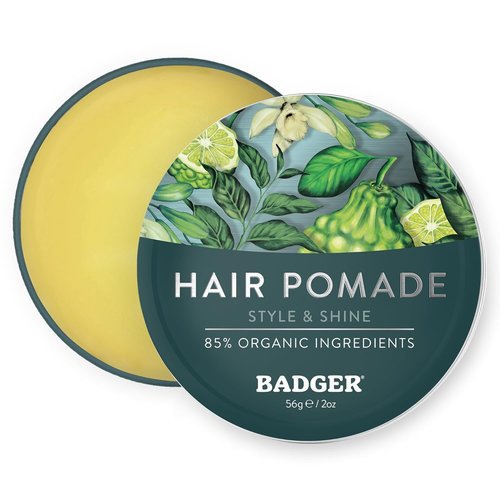 Badger Hair Pomade for Men - Organic Formula with Medium Hold & Shine | Nourishes Hair & Scalp, 2 oz Tin
