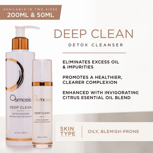 OSMOSIS DEEP CLEAN Detox Facial Cleanser, Face Wash with Coconut Oil for Oily, Blemish-Prone Skin, Gently Removes Impurities, 1.69 Fl Oz