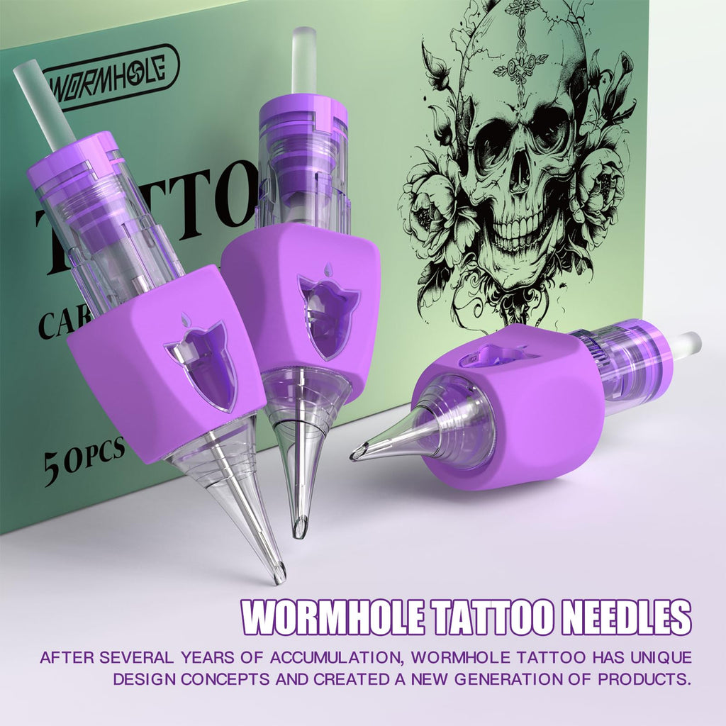 Wormhole 50pcs Tattoo Cartridge Needles Mixed Sizes Disposable Finger Ledge Tattoo Needles #12 Standard 3RL 5RL 7RL 9RL 11RL Round Liner for Tattoo Machine Tattoo Gun Tattoo Supplies