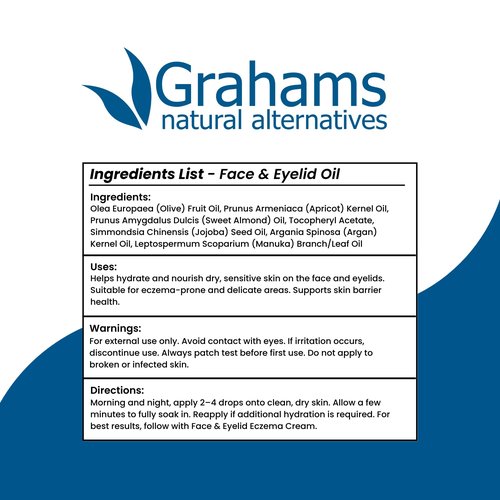 Grahams Natural Face & Eyelid Oil - For Very Dry Skin Around Eye & Face, Eczema & Perioral Dermatitis - Steroid-Free, Hypoallergenic, Non-Comedogenic - 100% Pure - with Argan & Jojoba Oil (1.69 Fl Oz)