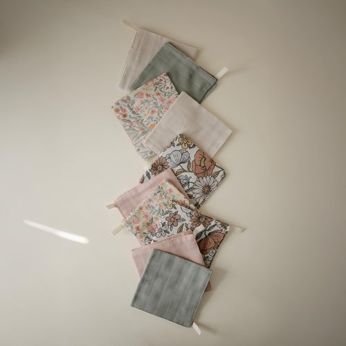 mushie Muslin Organic Cotton Washcloths 5-Pack (Retro Flowers Combo) | Soft Wipes for Baby Cleanups and Bathing