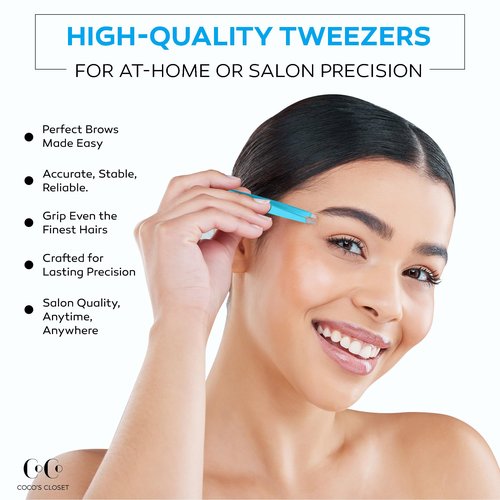 Precision Tweezers for Women Facial Hair - Stainless Steel Tweezers for Women and Men - Ideal for Eyebrow Shaping and Hair Removal - Slanted Tips, Durable and Ergonomic Grip Design