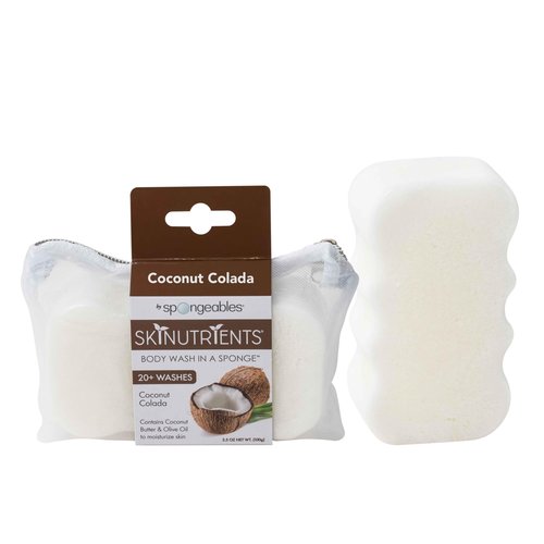 Spongeables Skinutrients Anti-Cellulite Body Wash in a Sponge, Spa Cellulite Massager, Reduce The Appearance of Cellulite, Moisturizer and Exfoliator, Colada Coconut, 1 Count
