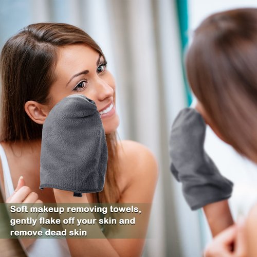 Shimeyao 20 Pack Makeup Washcloths Gray Microfiber Makeup Towels Face Washcloth 13x13 Inch Soft Washable Remover Cloths Quick Dry Embroidery Wash Cloths for Women Cleansing, Travel Hotel
