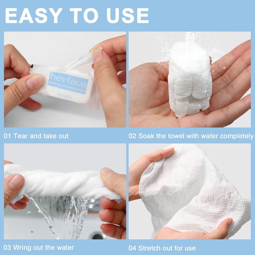 Heyface Compressed Towels Tablets (11.8" x11") 50 Bulk Set Disposable Compressed Washcloths for Travel & Camping, Soft Compressed Face Towel with Waterproof Case for Daily Use & Camping Essentials