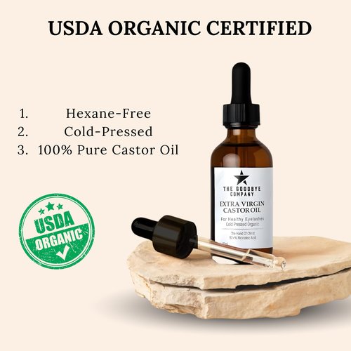 USDA Organic Castor Oil for Eyelashes and Eyebrows Growth - 100% Pure Cold-Pressed, Hexane-Free 60ml with Applicator - Handcrafted in Florida for Hair, Skin & Lashes