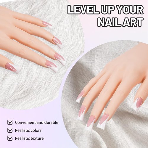 Naughtology Silicon Practice Hand for Acrylic Nails, Realistic Fake Hand with Stand, 40 Nail Tips and 48 Adhesive Tabs, Reusable & Flexible Mannequin Training Model for Manicure & Nail Art Practice