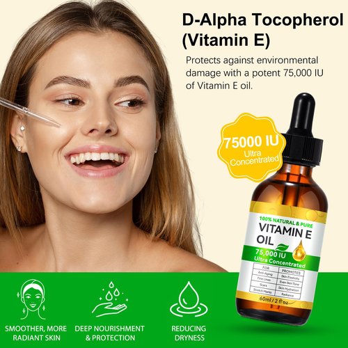 NenMaoKeNu 2 Pack Vitamin E Oil, Vitamin E Oil Blend 75,000 IU for Plump Skin, Reduce Fine Lines & Scars, Moisturizing Skin, for Skin, Scars, Face & Full Body