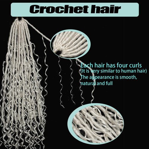 Silver White Goddess Locs Crochet Hair 7-Pack Pre Looped Braiding Hair 84 Strands Bohemian Faux Loc Boho Braids River Locs Dreadlocs Hair for Black Women (Silver white, 18 Inch(Pack of 7))