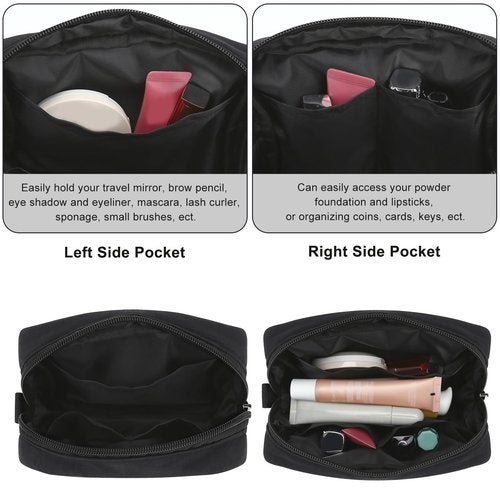 JINSI Small Zipper Puffer Makeup Bag for Wristlet Wallets, Quilted Nylon Cosmetic Pouch Organizer Toiletry Bag for Travel, Cute Make Up Bags Purse for Women Girl, Black