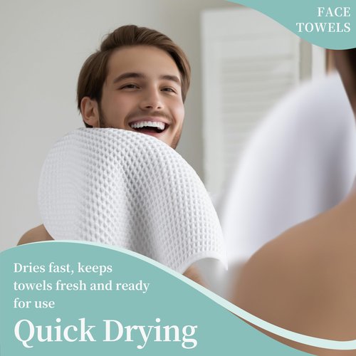 Microfiber Waffle Face Towels, 4 Pieces, Soft, Absorbent, Fast Drying, Lint Free 430 GSM (White)