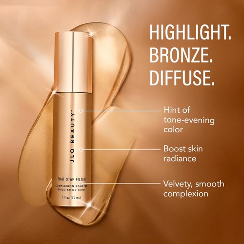 JLO BEAUTY Complexion Booster Highlighter & Bronzer - Lightweight Skin Tint with Vitamin E, Pink Champagne, 1 Fl Oz