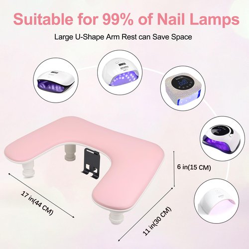 Big Arm Rest for Nails Tech with Rotating Phone Holder: 3nd Generation U-Shaped Manicure Nail Arm Rest Stand Height Adjustable Armrest for Acrylic Nails(Pink)