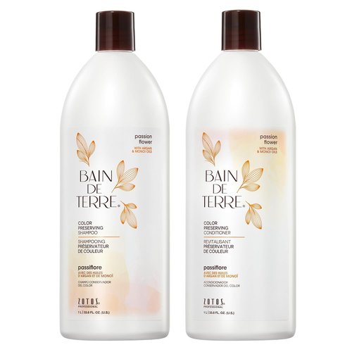 Bain de Terre Color Preserving Shampoo & Conditioner Set - Passion Flower | Protects Color-Treated Hair | Paraben Free | 33.8 Fl Oz