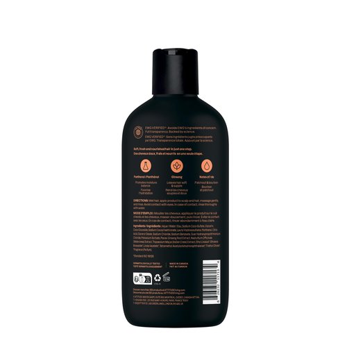 ATTITUDE Men's Shampoo and Conditioner 2-in-1, Nourishing For Dry Hair and Scalp, With Panthenol and Ginseng, 97% Natural Origin Ingredients, EWG Verified, Patchouli & Bourbon, 14 Fl Oz (Pack of 3)