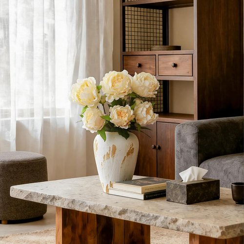 KBREE Artificial Peonies - Lifelike Real Touch Flowers, 25.2" Cream White Stems for Bouquets & Arrangements